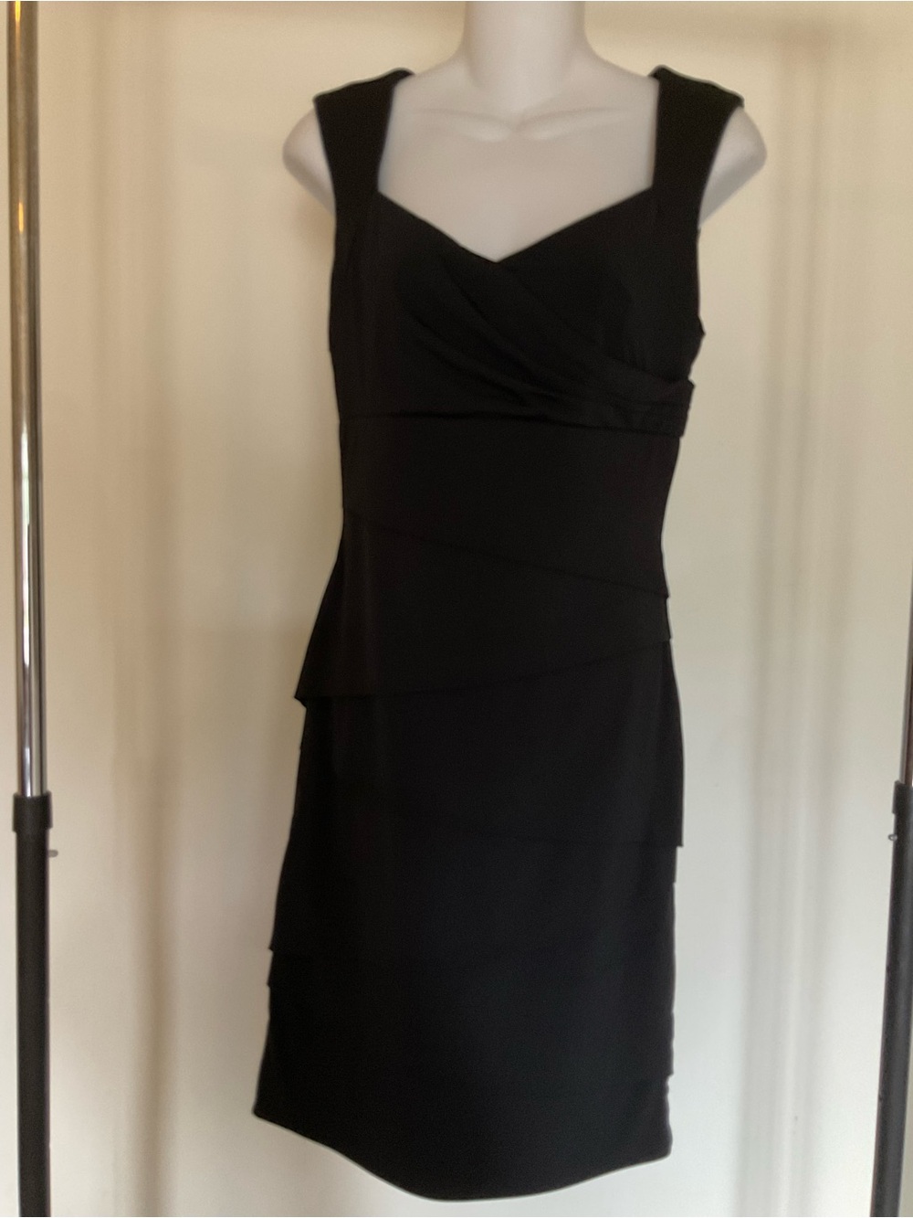 White House Black Market Black Sleeveless Tiered Sheath Dress